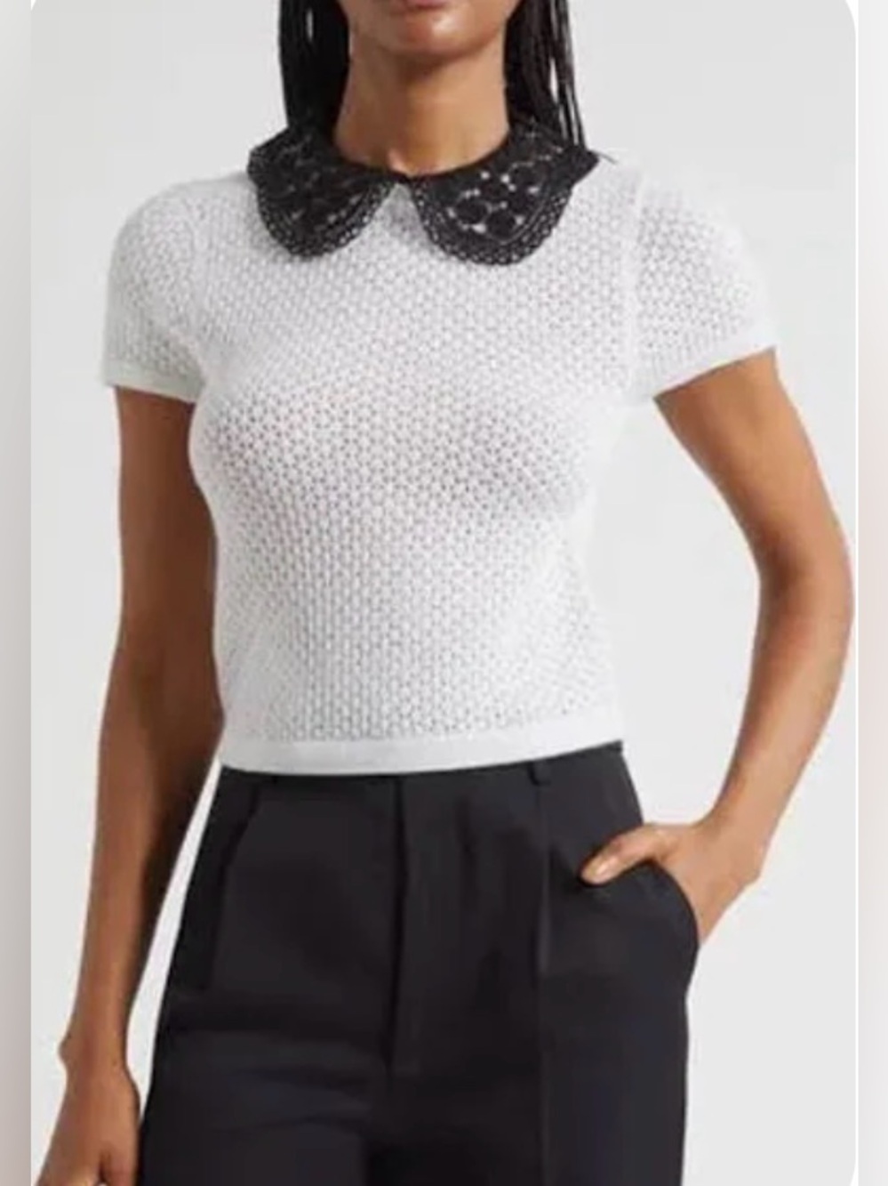 Alice + Olivia Ciara Short Sleeve Sweater in Off White